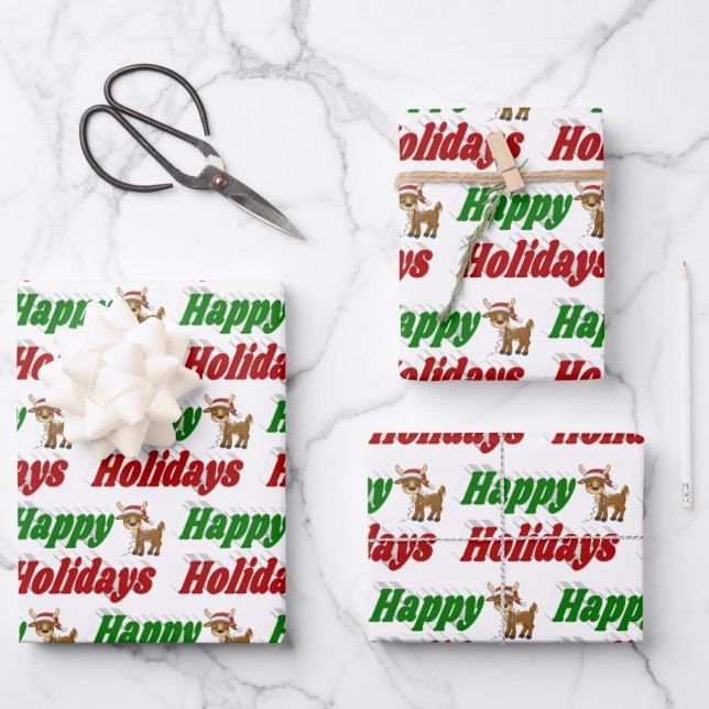 Happy Holidays Reindeer Christmas typography  Wrapping Paper Sheet (Front)