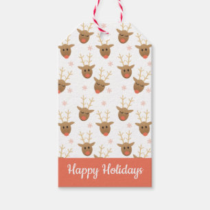 Happy Holidays Reindeer Pattern Gold Pink Gift Tags