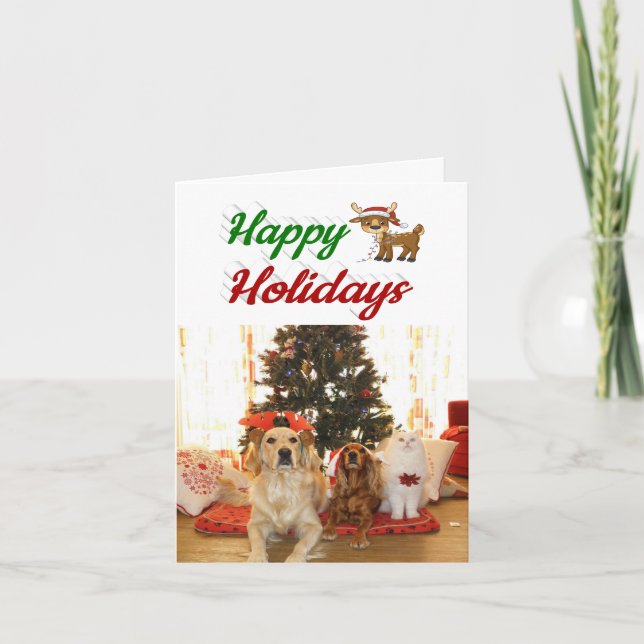 Happy Holidays Reindeer photo script Christmas Holiday Card (Front)