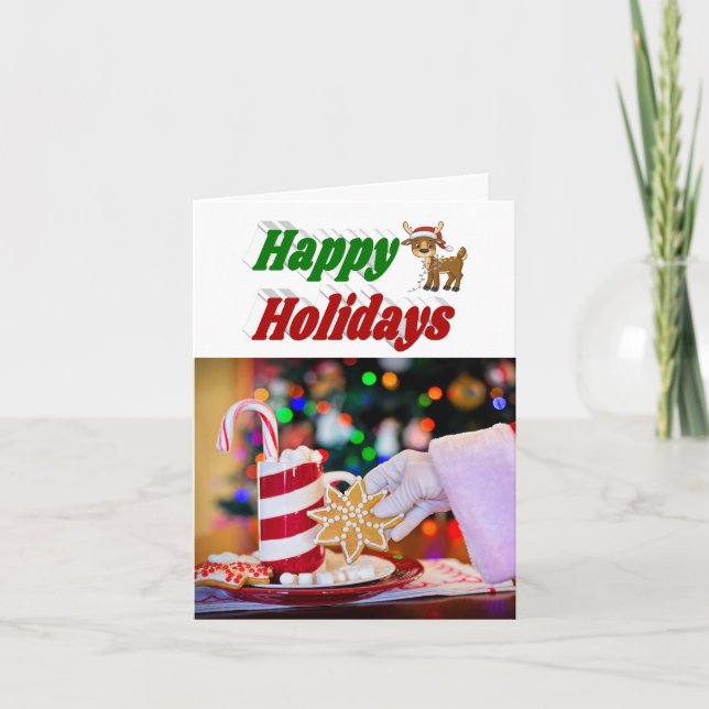 Happy Holidays Reindeer photo typography Christmas Holiday Card (Front)