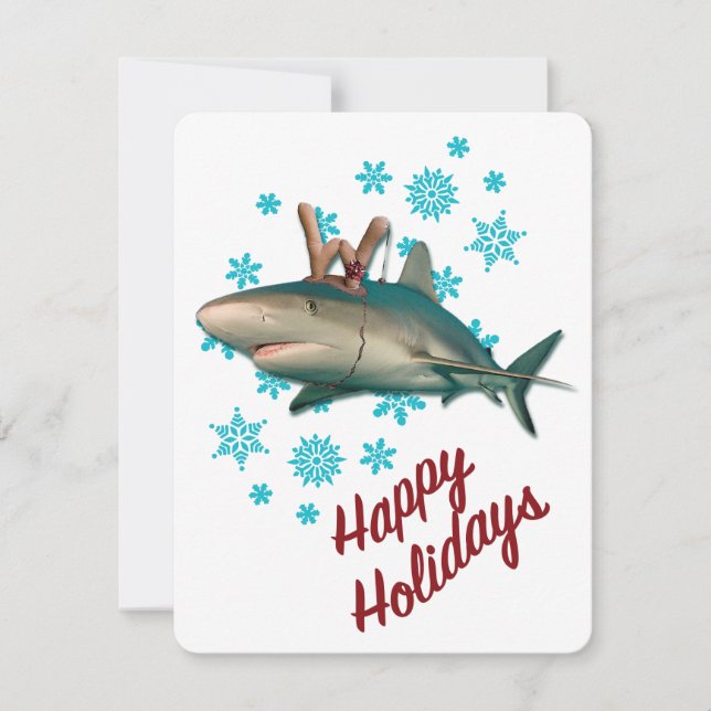 Happy Holidays Reindeer Shark Holiday Card (Front)