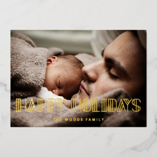 Happy Holidays Retro Art Deco Photo Christmas Gold Foil Holiday Card