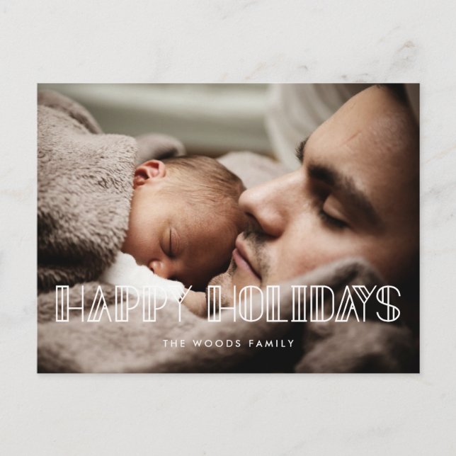 Happy Holidays Retro art deco script photo Holiday Postcard (Front)