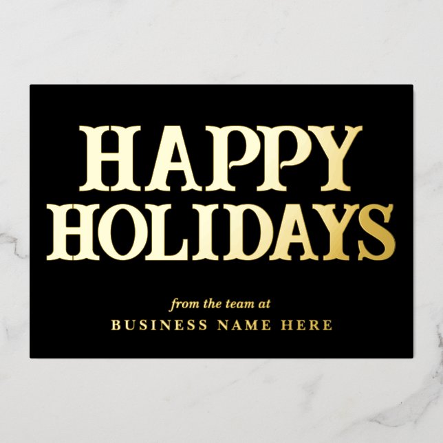 Happy Holidays Retro Black Gold Business Foil Holiday Card (Front)