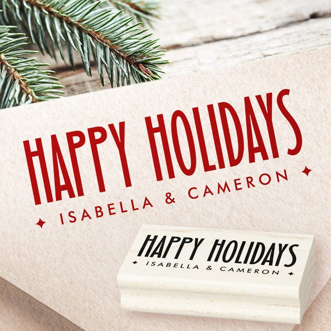 Happy Holidays retro font custom name Rubber Stamp (Happy Holidays retro font custom name Rubber Stamp)