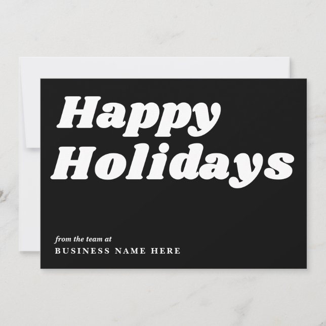Happy Holidays Retro Groovy Black Business Holiday Card (Front)