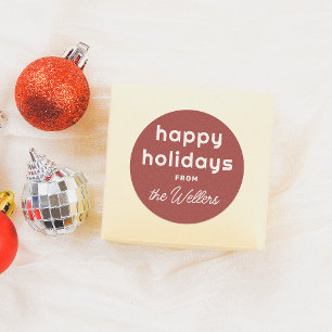 Happy Holidays Retro Playful Script Classic Round Sticker