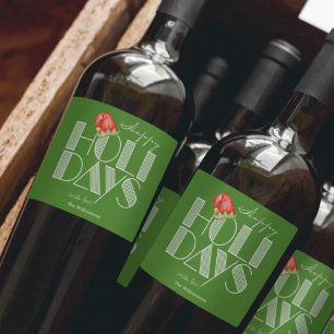 Happy Holidays Retro Typography Green Wine Label