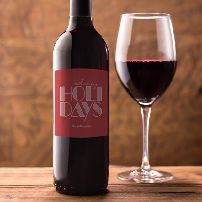 Happy Holidays Retro Typography Red Wine Label (Creator Uploaded)