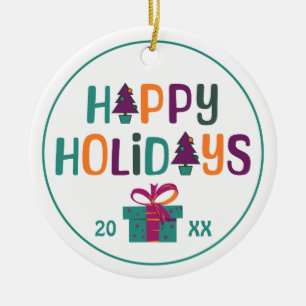 Happy Holidays Retro Year Christmas Ceramic Ornament