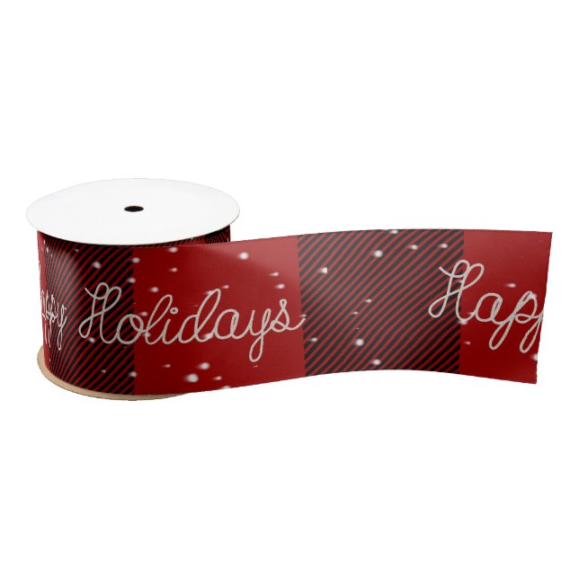 Happy Holidays Rope Text and Snowflakes Satin Ribbon (Spool)