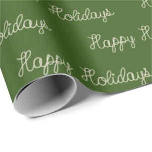 Happy Holidays rope text on green Wrapping Paper