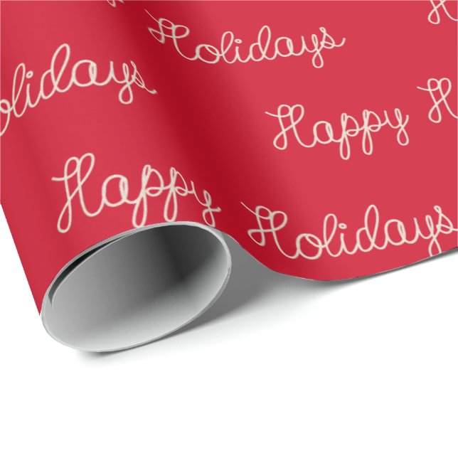 Happy Holidays rope text on red Wrapping Paper (Roll Corner)