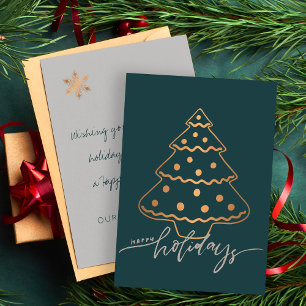 Happy Holidays Rose Gold Copper Christmas Tree Card
