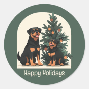 Happy Holidays Rottweiler Dogs Classic Round Sticker