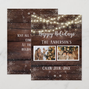 Happy Holidays Rustic 2 Photo Collage Family Card