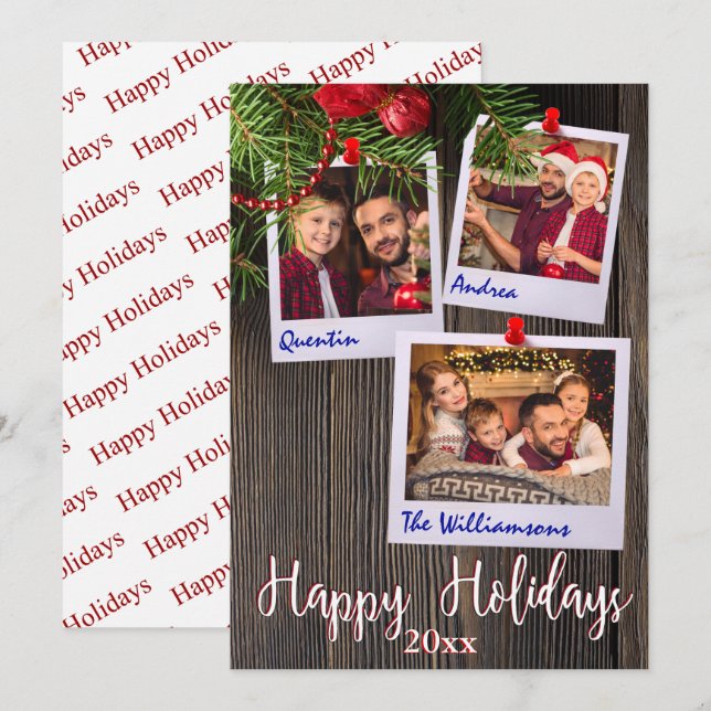 Happy Holidays Rustic Bulletin Board Photo Invitation (Front/Back)