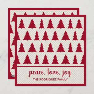 Happy Holidays Rustic Burgundy Beige Tree Pattern Holiday Card