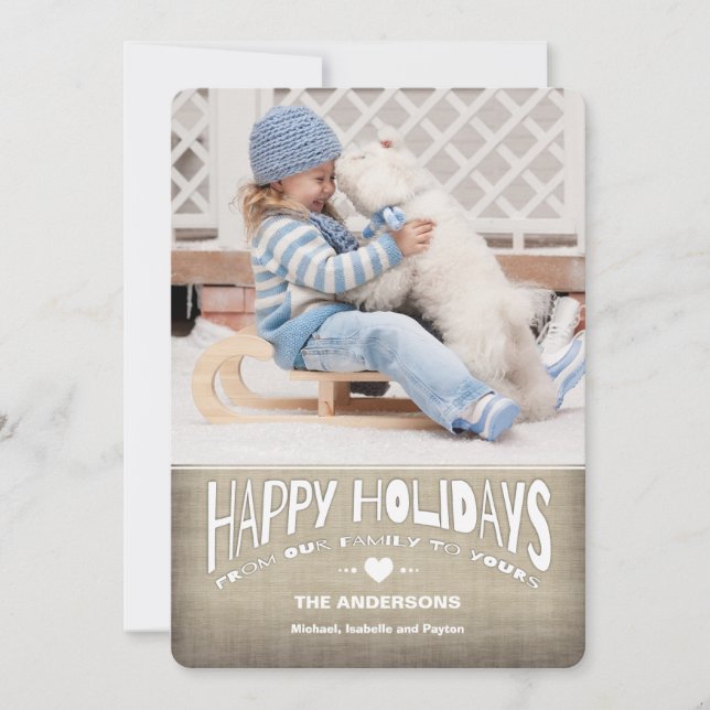 Happy Holidays Rustic Burlap Photo Greeting Holiday Card (Front)