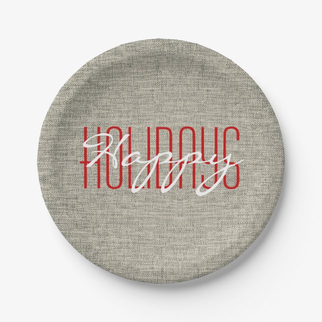 Happy Holidays Rustic Christmas Paper Plate (Front)
