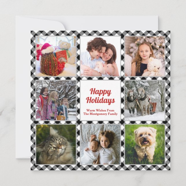 Happy Holidays Rustic Family Photo Collage Holiday Card (Front)
