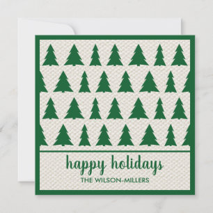 Happy Holidays Rustic Green Beige Tree Pattern Holiday Card