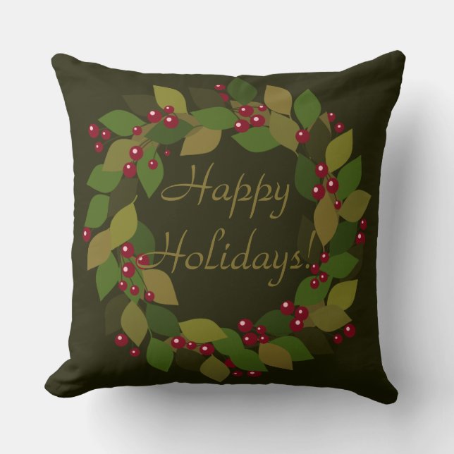 Happy Holidays! | Rustic Green Wreath Cushion (Front)
