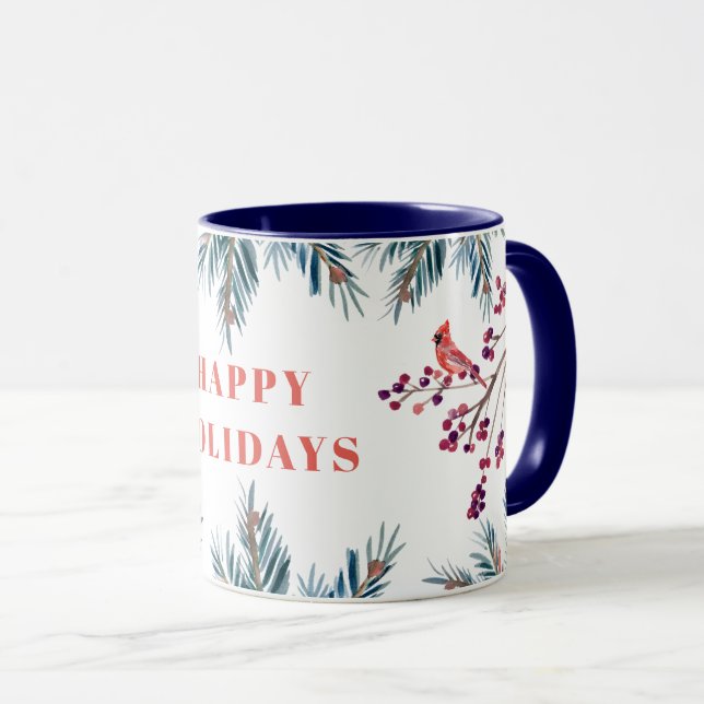 Happy Holidays rustic modern seasonal Christmas Mug (Front Right)