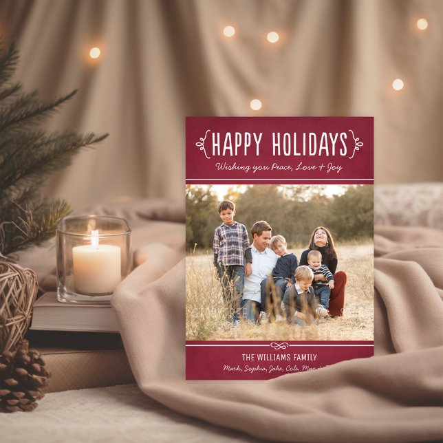 Happy Holidays Rustic Red Wine Photo Holiday Card (Creator Uploaded)