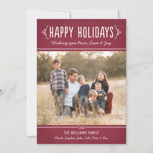 Happy Holidays Rustic Red Wine Photo Holiday Card (Front)