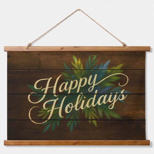 Happy Holidays Rustic Wooden Boards Painted Blue Hanging Tapestry (Front)