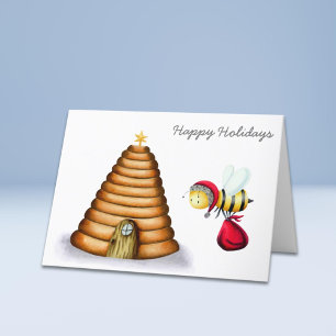 Happy Holidays Santa Bee Beehive Holiday Card