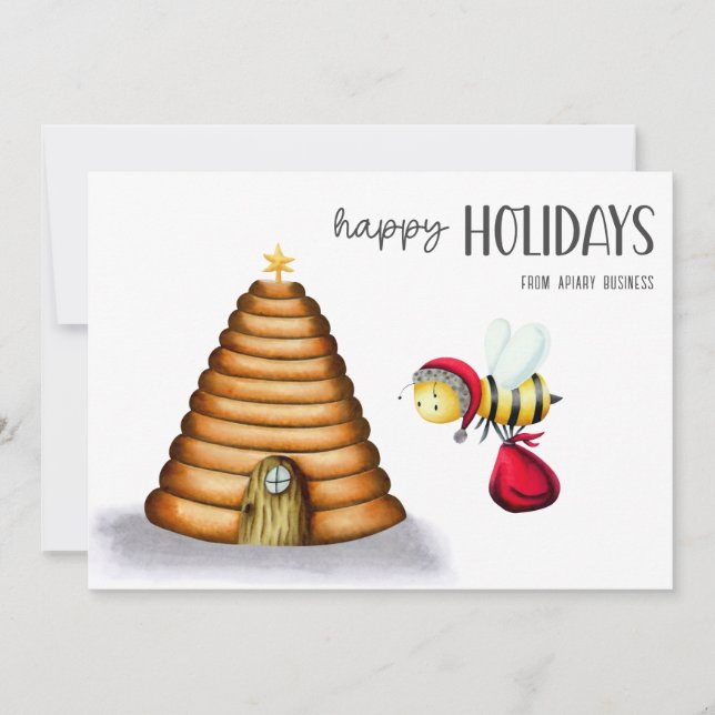 Happy Holidays Santa Bee Christmas Holiday Card (Front)