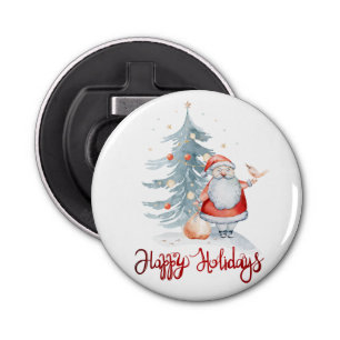 Happy Holidays,Santa Claus Pine Tree  Bottle Opener