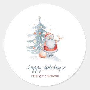 Happy Holidays,Santa Claus,Pine Tree Classic Round Sticker