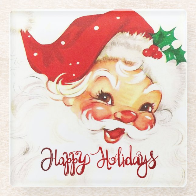 Happy Holidays,Santa Claus Retro  Glass Coaster (Front)