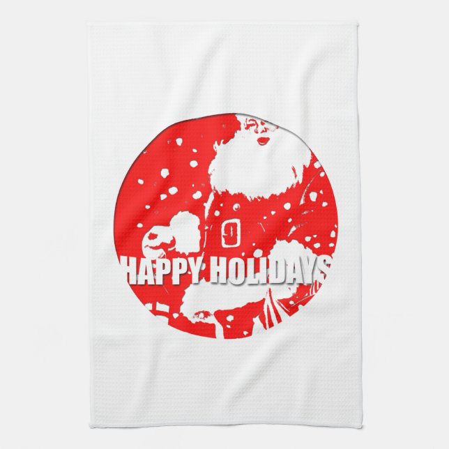 Happy Holidays - Santa Claus - Tea Towel (Vertical)