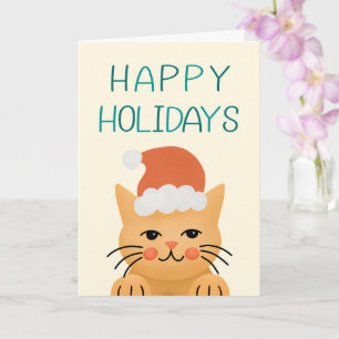 Happy Holidays Santa Hat Cat Christmas Card