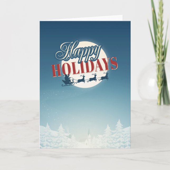 Happy Holidays-Santa Reindeers Christmas Card (Front)