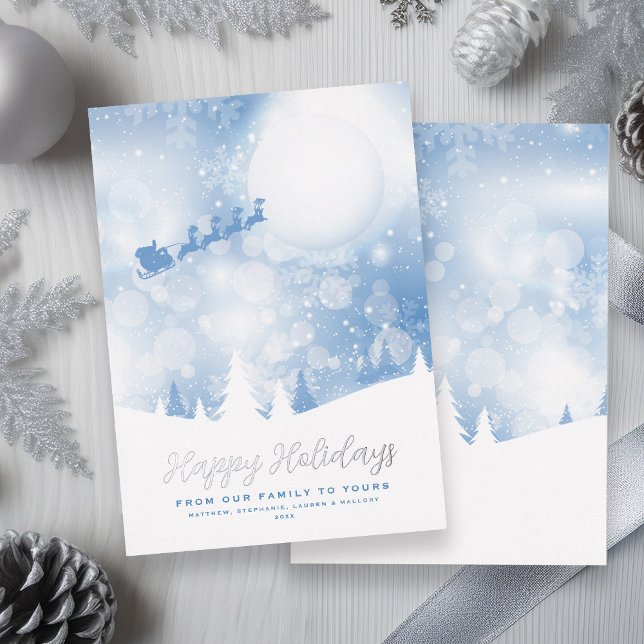 Happy Holidays Santa Script Blue Snow Real Foil Holiday Card (Happy Holidays Santa Script Blue Snow Real Foil Holiday Card)