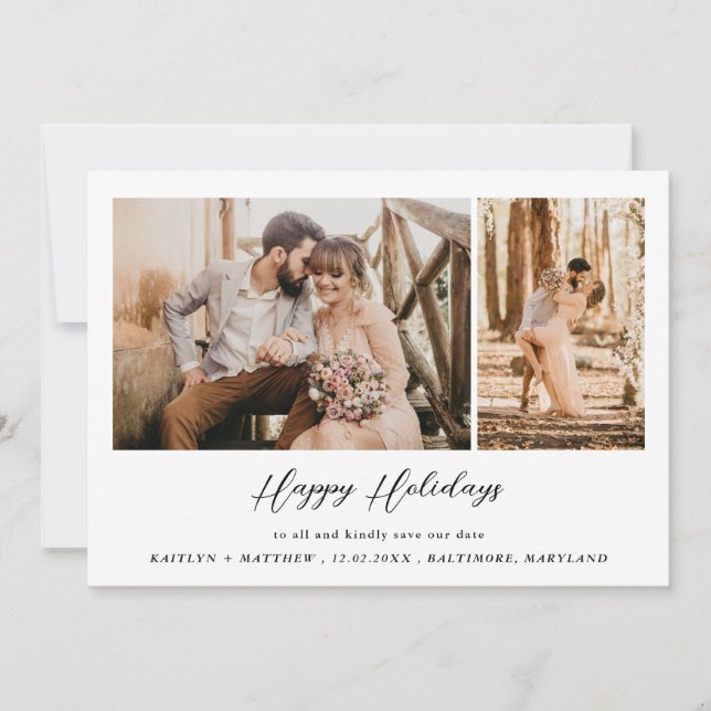 Happy Holidays | Save The Date | Couple Photo  Holiday Card (Front)