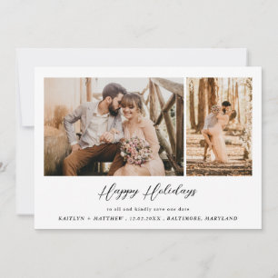 Happy Holidays   Save The Date   Couple Photo  Holiday Card