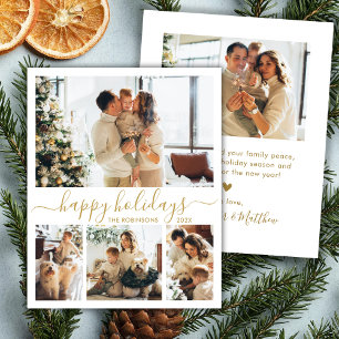 Happy Holidays Script 4 Photo Collage Christmas  Holiday Card