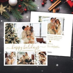 Happy Holidays Script 4 Photo Collage Christmas Holiday Card