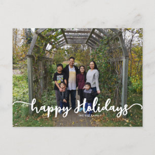 Happy Holidays Script Calligraphy Family Photo Holiday Postcard