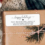 Happy Holidays Script Christmas Return Address Return Address Label<br><div class="desc">Elegant,  Modern Happy Holidays Black Script Christmas Family Return Address Labels. Featuring a pretty hand-lettered swash-tail font calligraphy script with saying "Happy Holidays" and a little love heart motif. Great for Christmas holiday season,  easy to personalise them with your names and return address info.</div>