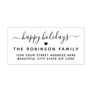 Happy Holidays Script Christmas Return Address  Rubber Stamp