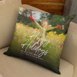 Happy Holidays Script Family Photo Custom Message Cushion<br><div class="desc">Happy Holidays, We love you, Mum! Custom photo pillow that will be treasured for years to come. Personalise with two of your favourite family pictures and a custom message to your loved one. Perfect Christmas, New Years, Kwanzaa or Hanukkah gift for Mum, Grandma or any other family member, especially when...</div>