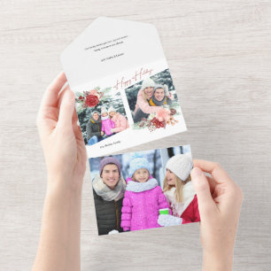 Happy Holidays Script Floral Diagonal 2-Photo All In One Invitation