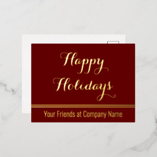 Happy Holidays Script From Company Name Red Gold Foil Holiday Postcard